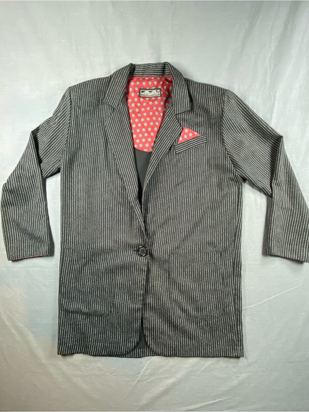 Woman’s Pinstripe Blazer with Red Lining